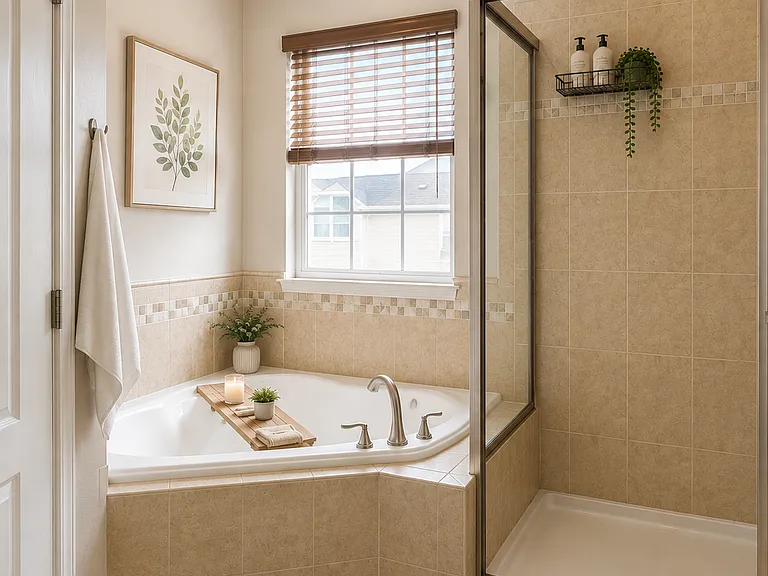 After a long day, treat yourself to a luxurious spa soak. (Photos are virtually staged)
