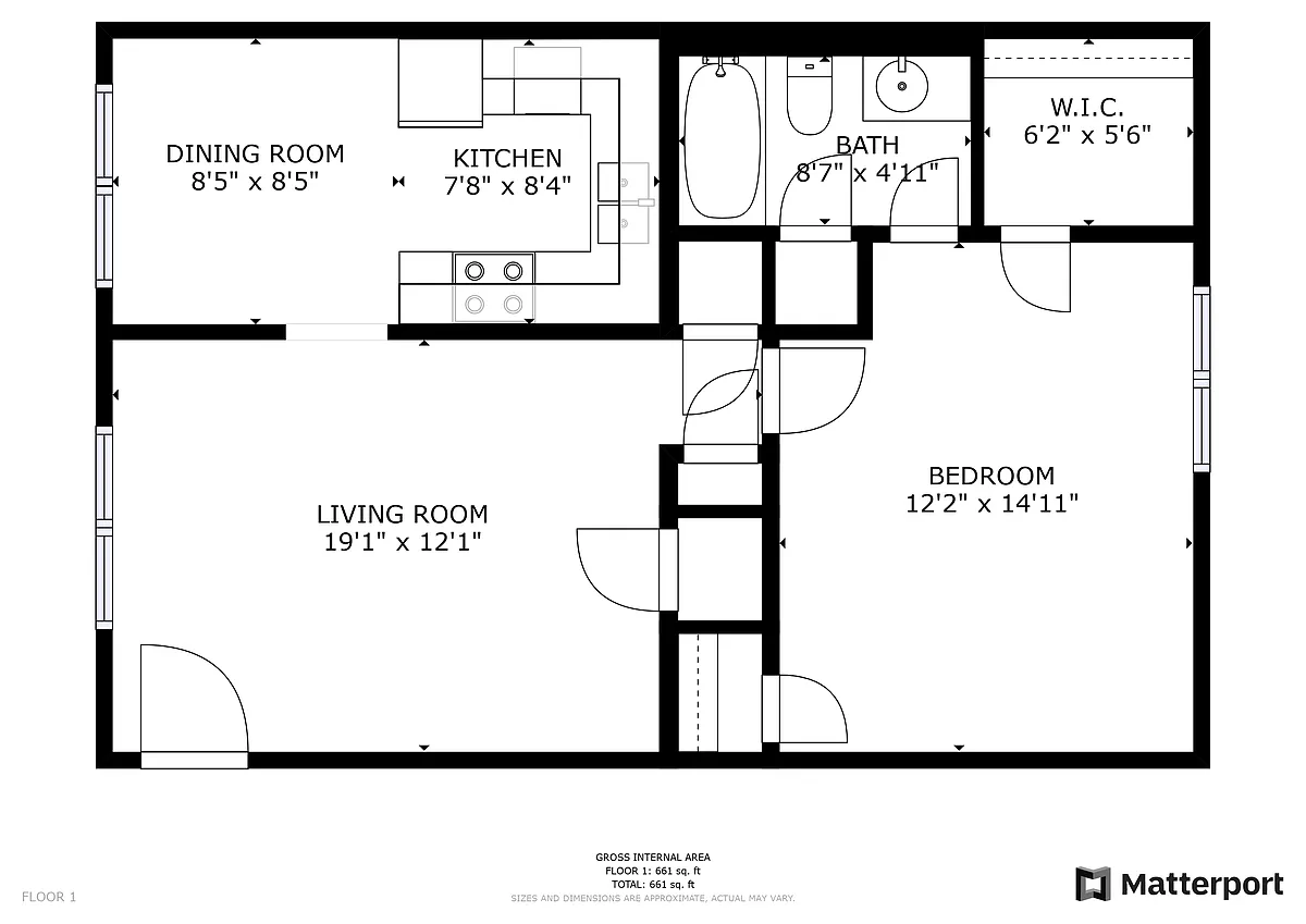 Floor plan 1Bed - 1Bath