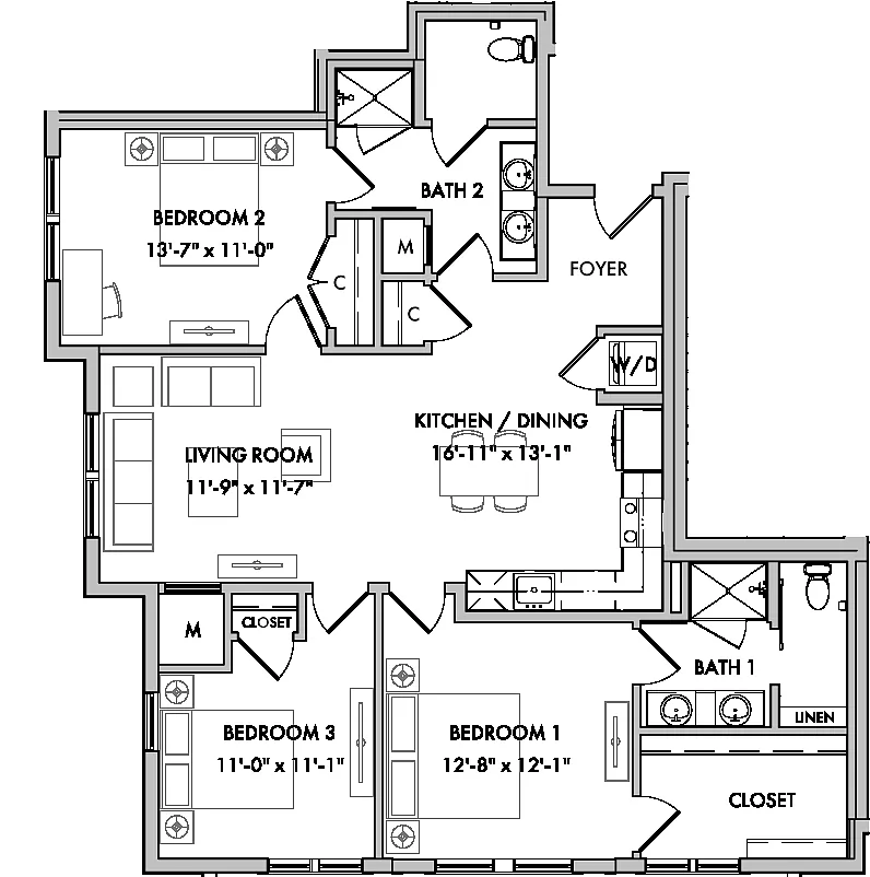 Floor plan Melford I 3 Bed/2 Bath-C1