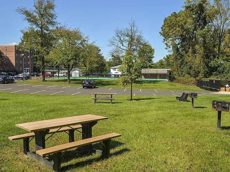 Green space with picnic tables