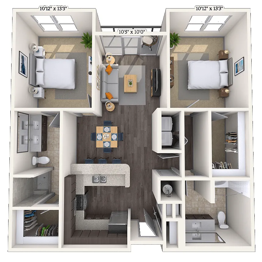 Floor plan Traditional 2x2 1002-1118 SF