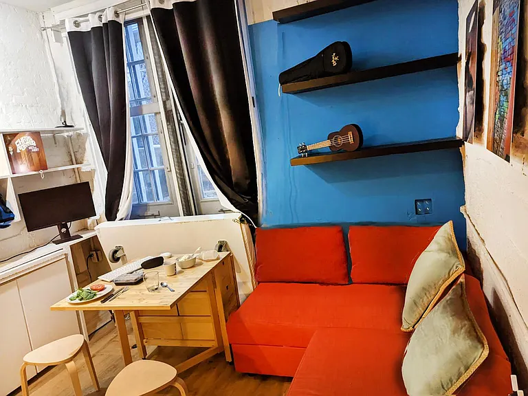 Orange Sofa has been replaced with new, blue sofa, same model just a different color.