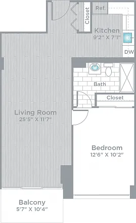 Floor plan 1 Bed 1 Bath_670D
