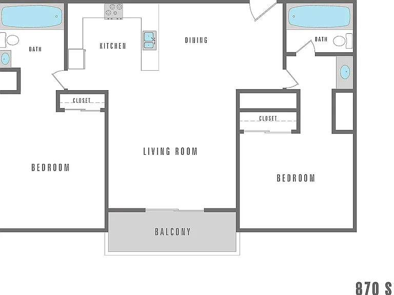 2 Bedroom 2 Bath - 870 SF 2 Bedroom 2 Bath - 870 SF