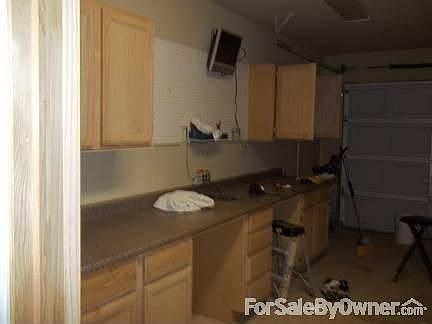 Cabinets in garage and work bench