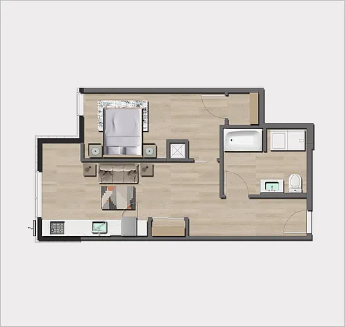 Floor plan 1 Bedroom, 1 Bath A1