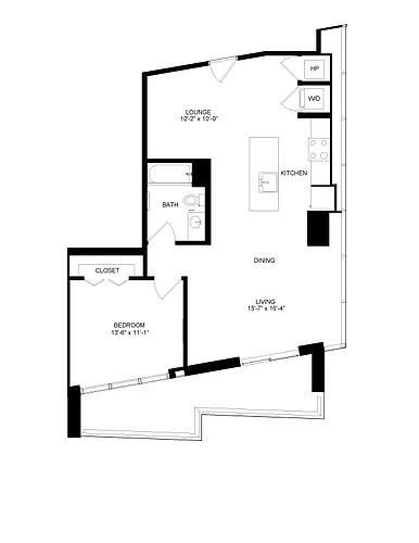 Floor plan 1 Bed-1 Bath Den-15A