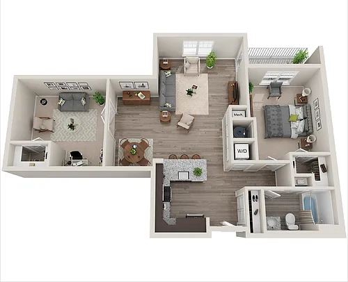 Floor plan Type D - One Bedroom with Den