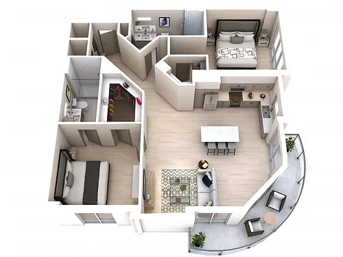 Floor plan Two Bedroom Two Bath (1,127)