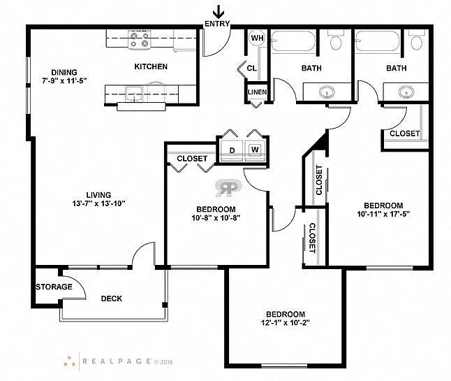 Floor plan 3 Bedroom, 2 Bath