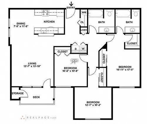 Floor plan 3 Bedroom, 2 Bath