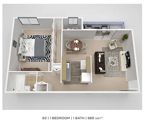 Floor plan One Bedroom - 680 sqft