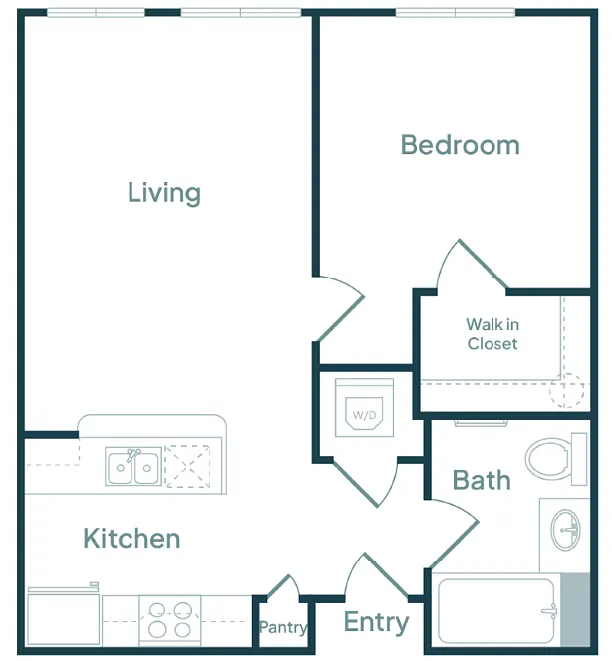 Floor plan 1 Bedroom 1 Bath (D)