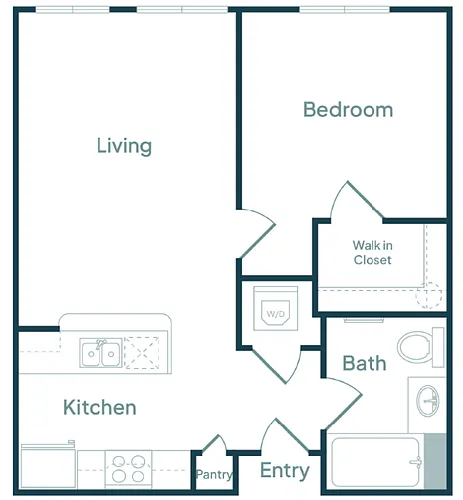 Floor plan 1 Bedroom 1 Bath (D)
