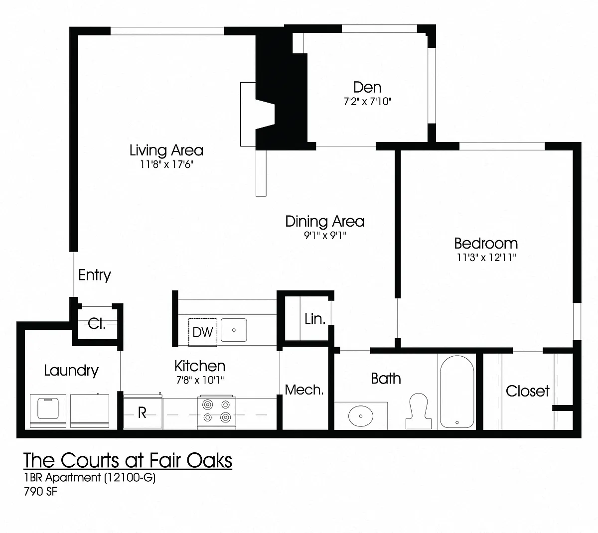 Floor plan 1BR 1BA (800sf)