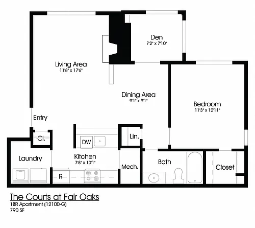 Floor plan 1BR 1BA (800sf)
