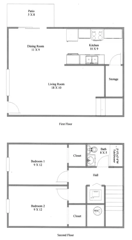 Floor plan 2 Bed 1 Bath TH