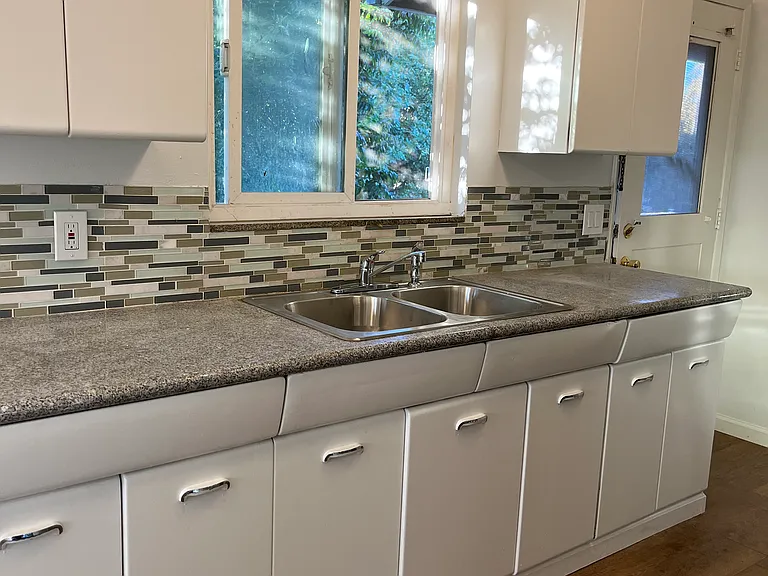 Remodeled kitchen facing garden