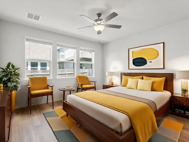 This is the master bedroom. The room has been virtually staged.