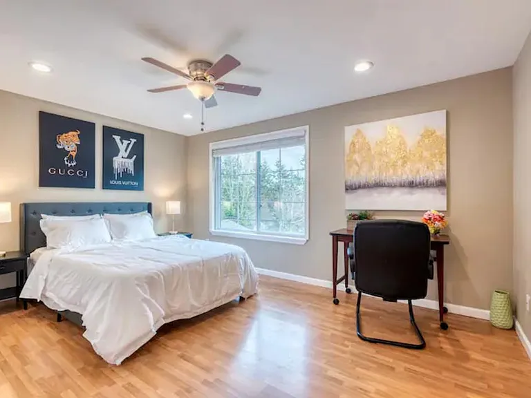 1st Bedroom with Queen Bed. Work desk to get ahead at work!