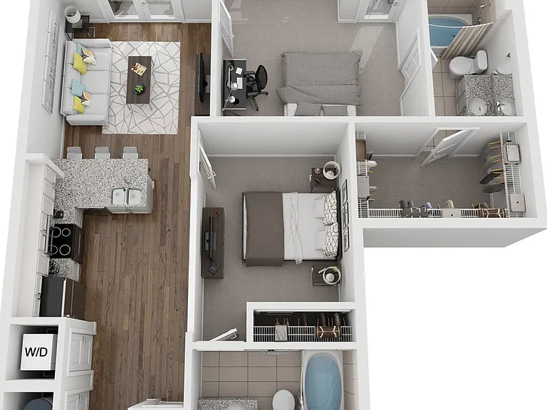 Explore this chic apartment layout designed for modern living. Explore this chic apartment layout designed for modern living.