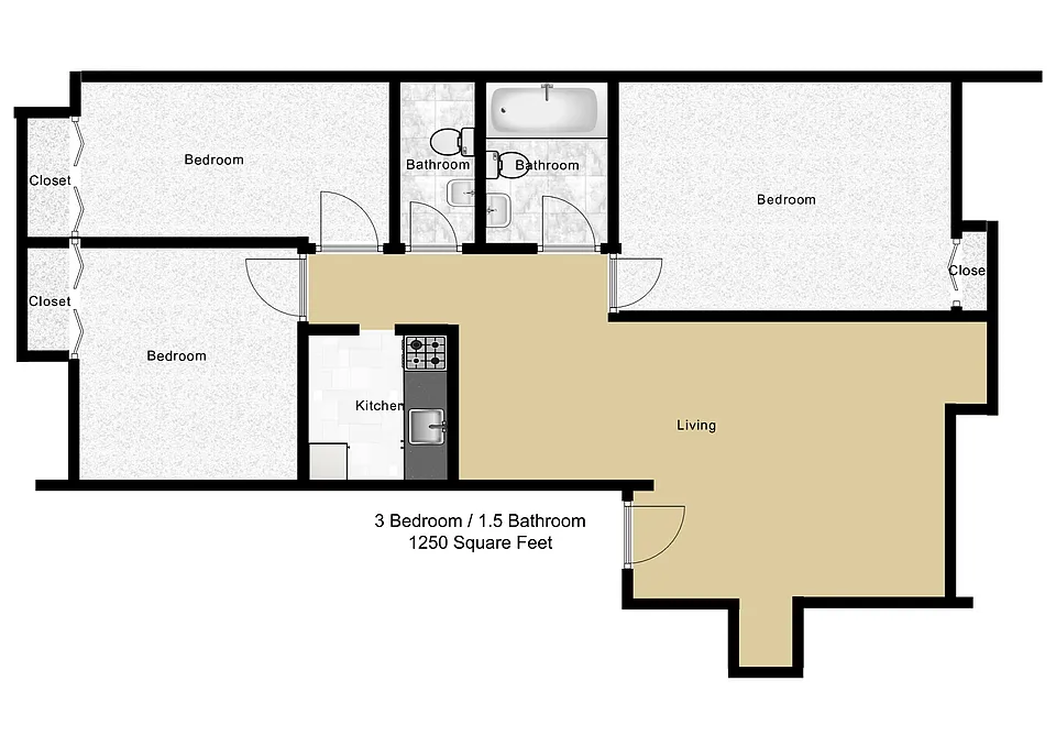Floor plan 3 Bedroom 2 Bath