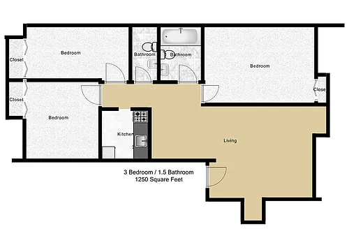 Floor plan 3 Bedroom 2 Bath