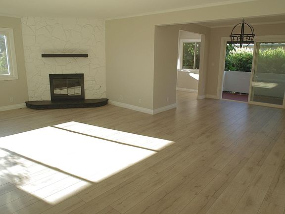 gas operated fireplace and dining area