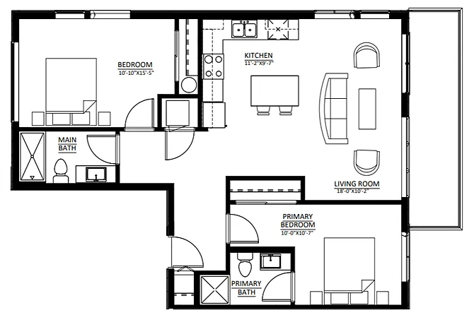 Floor plan Two Bedroom Two Bath (B3)