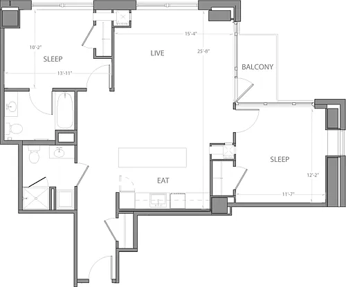 Floor plan 2 Bedroom A with Balcony