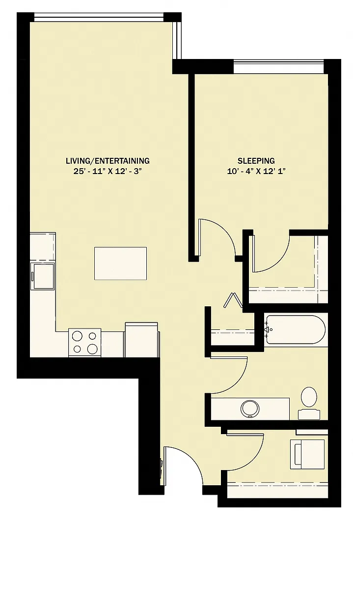 Floor plan 1 Bedroom 1 Bath Income Qualified B14