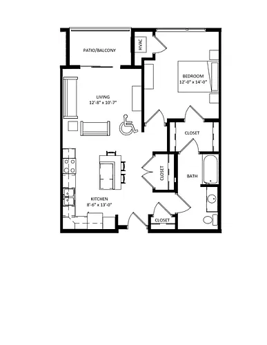 Floor plan 1 Bedroom A2 ADA