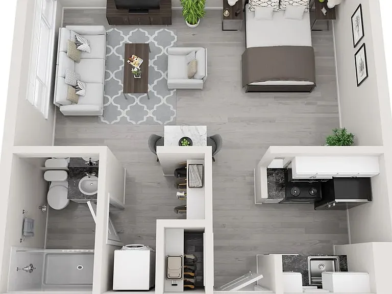 A 3D floor plan rendering of The Ariana.