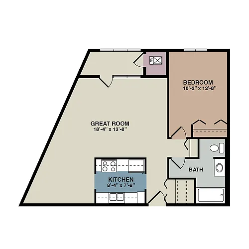 Floor plan 1E - 1 Bedroom