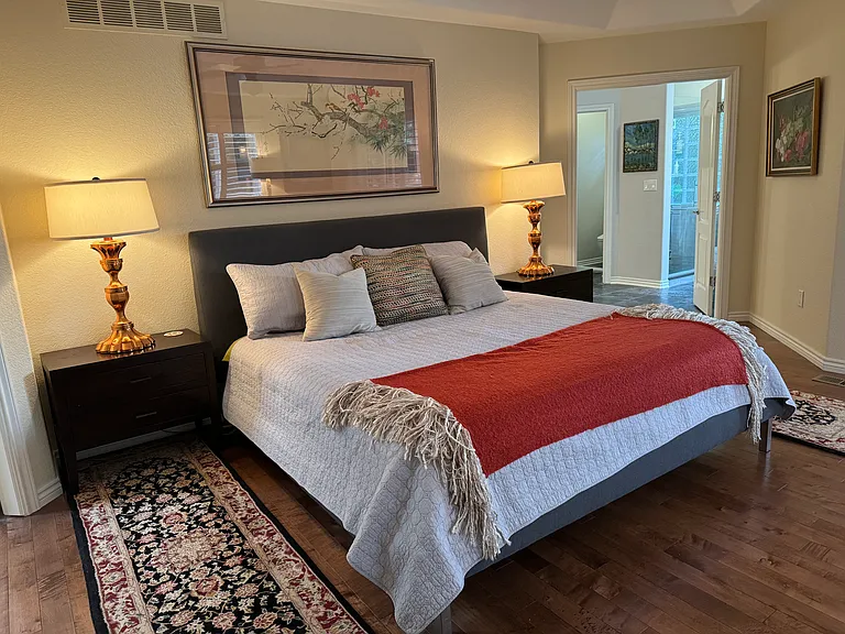 Master bedroom up from living room. Furnishing included