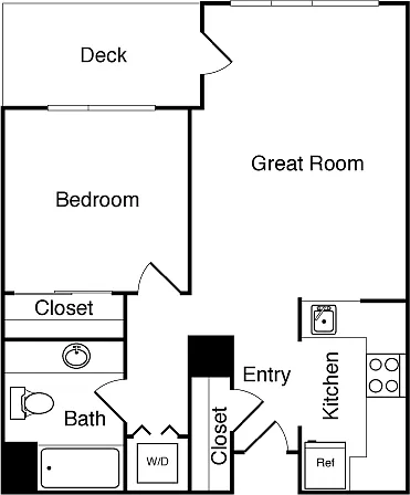 Floor plan 1 Bed Water 761