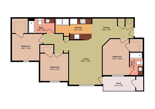 Floor plan 3 Bedrooms 2 Baths