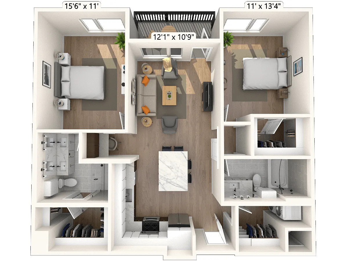 Floor plan 2B2.1 2x2 1094 SF-FP