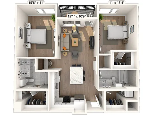 Floor plan 2B2.1 2x2 1094 SF-FP