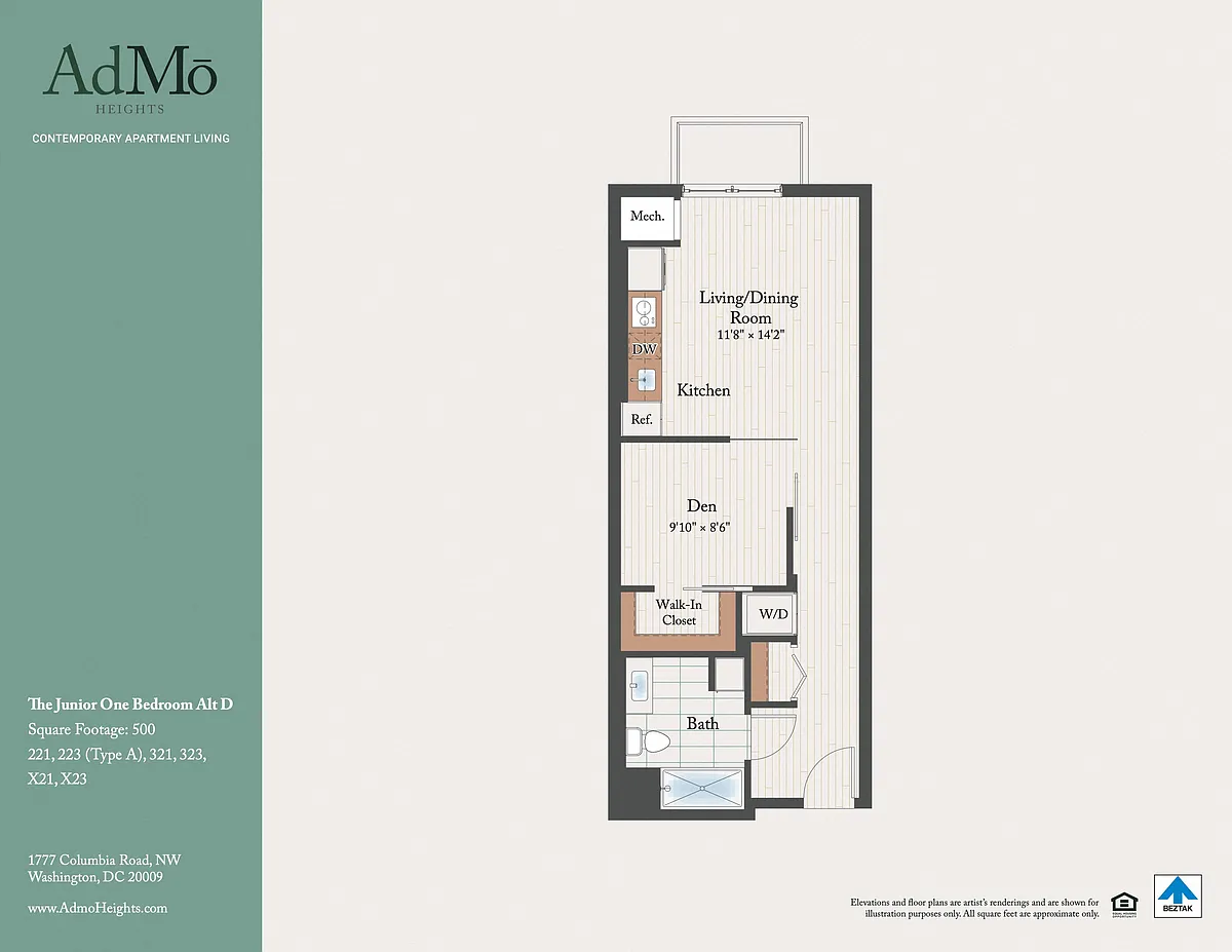 Floor plan The Junior One Bedroom Alt D