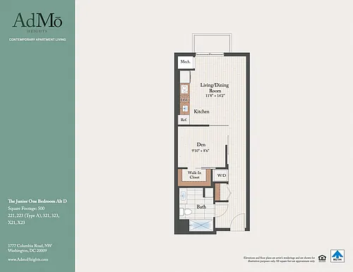 Floor plan The Junior One Bedroom Alt D