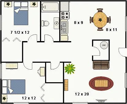 Floor plan 2 Bedroom 1 Bathroom