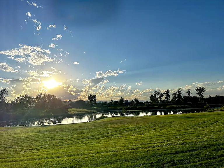 Large lawn in nearby park