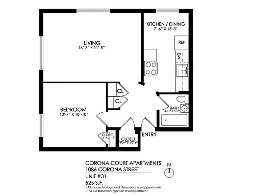 Floor plan 1 Bed x 1 Bath