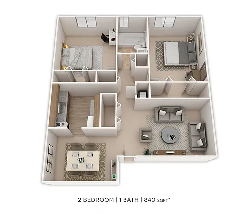 Floor plan Two Bedroom - 840 sqft