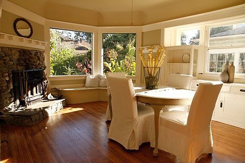 dining room with Firplace and built-ins