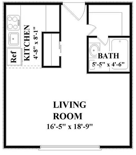 Floor plan 0E1 - Efficiency, 1 Bath