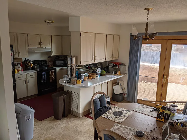 Upstairs dining room and kitchen