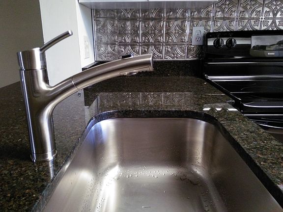 Large tub sink with pullout fawcett