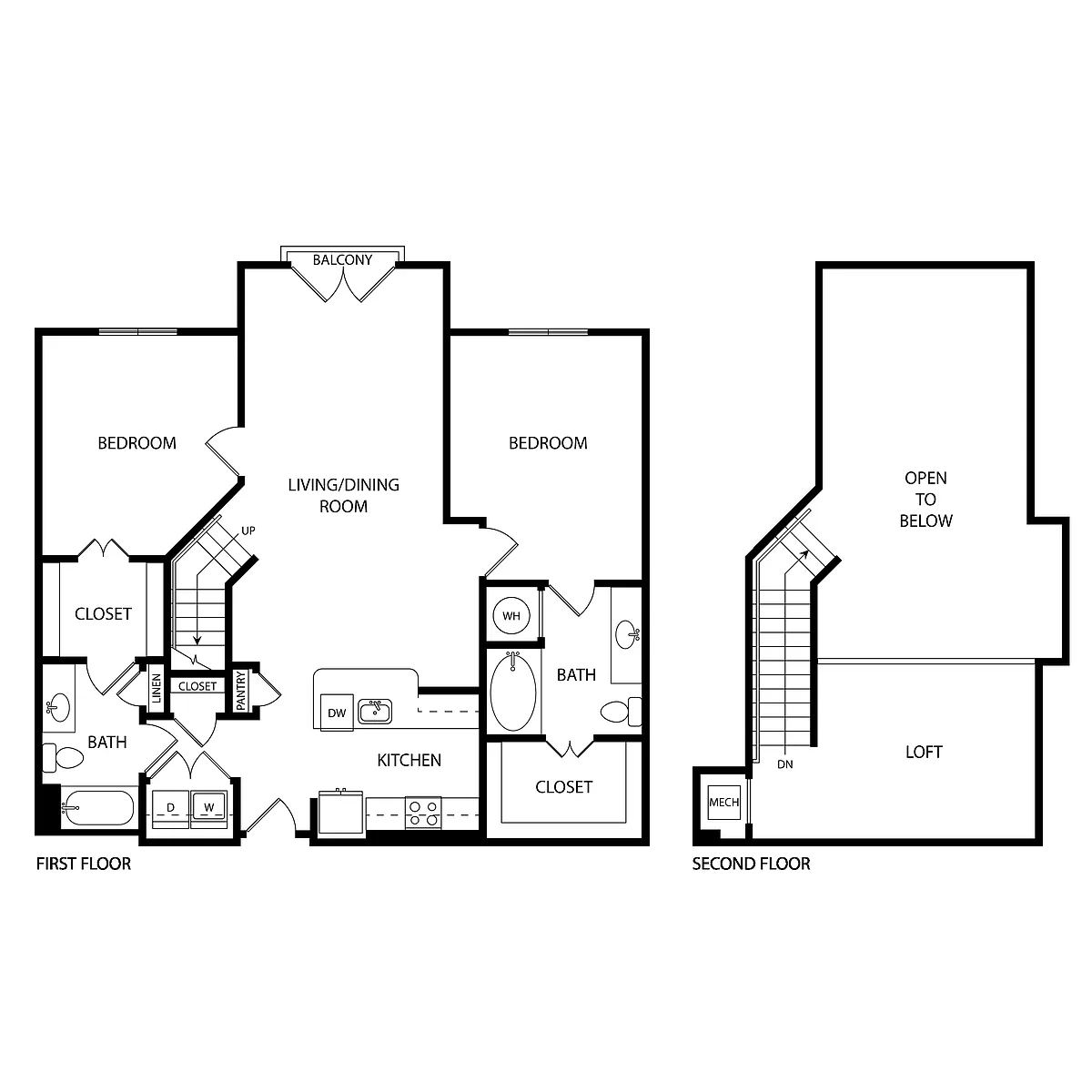 Floor plan 2 Bedroom + Loft, 2 Bath 1370 SF C6L